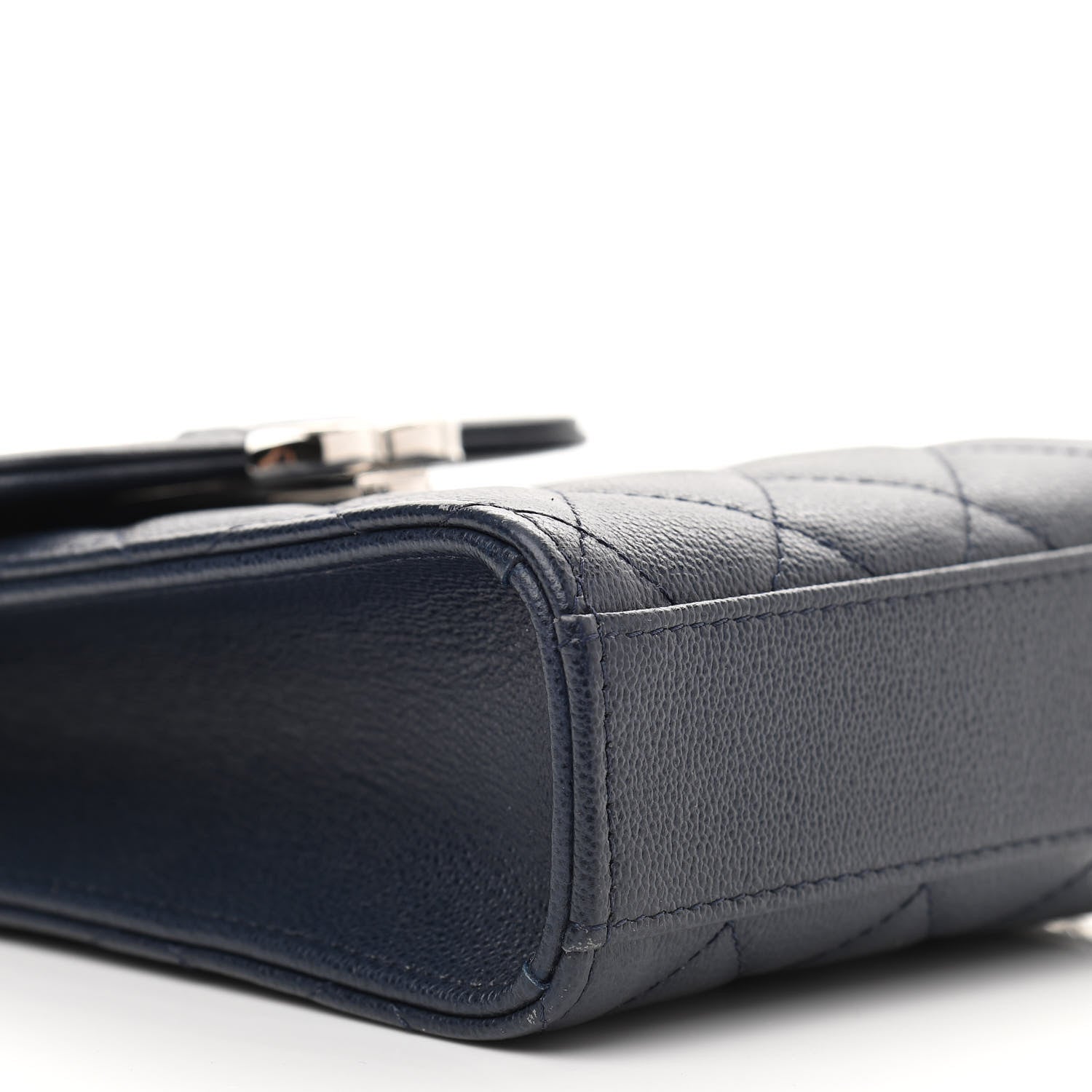 Chanel Grained Calfskin Quilted CC Box Clutch With Chain Navy 11 of 14