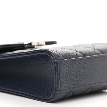 Chanel Grained Calfskin Quilted CC Box Clutch With Chain Navy 11 of 14