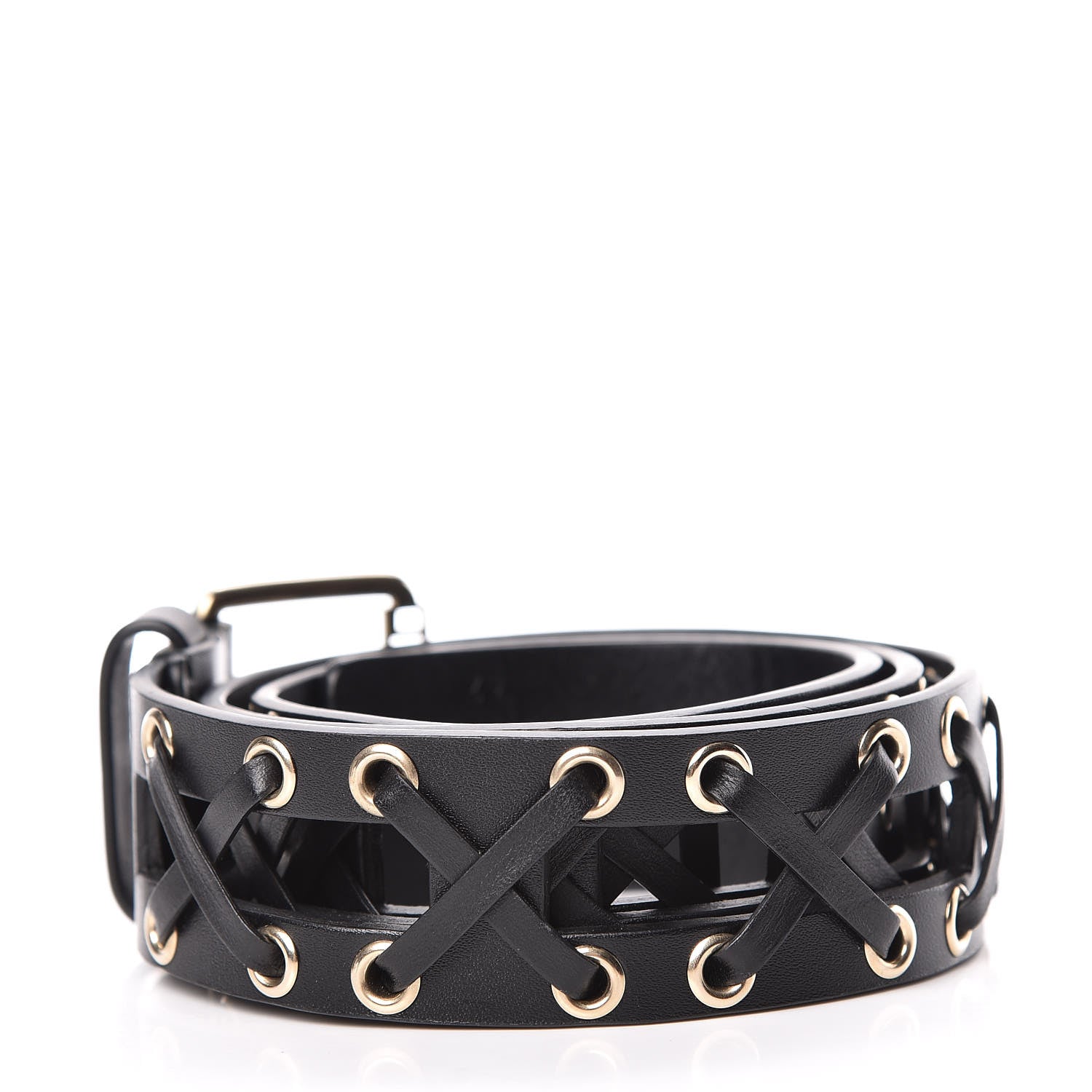 Chanel Calfskin Cross Stitch Grommet Belt 80 32 Black 3 of 7