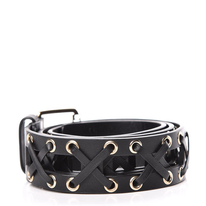 Chanel Calfskin Cross Stitch Grommet Belt 80 32 Black 3 of 7