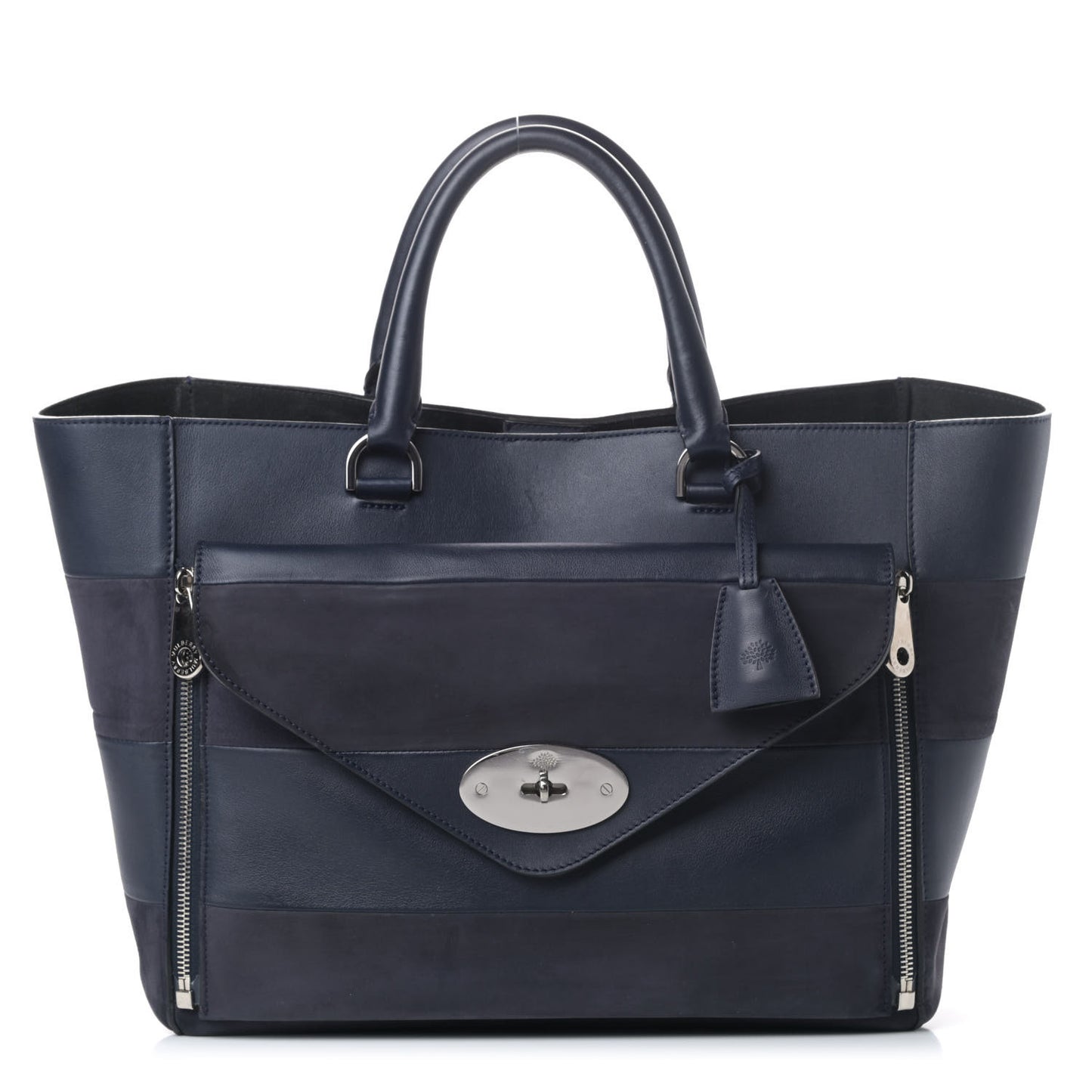 Silky Calf Nubuck Stripe Medium Willow Tote Midnight Blue