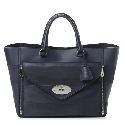 Mulberry Silky Calf Nubuck Stripe Medium Willow Tote Midnight Blue 1 of 8