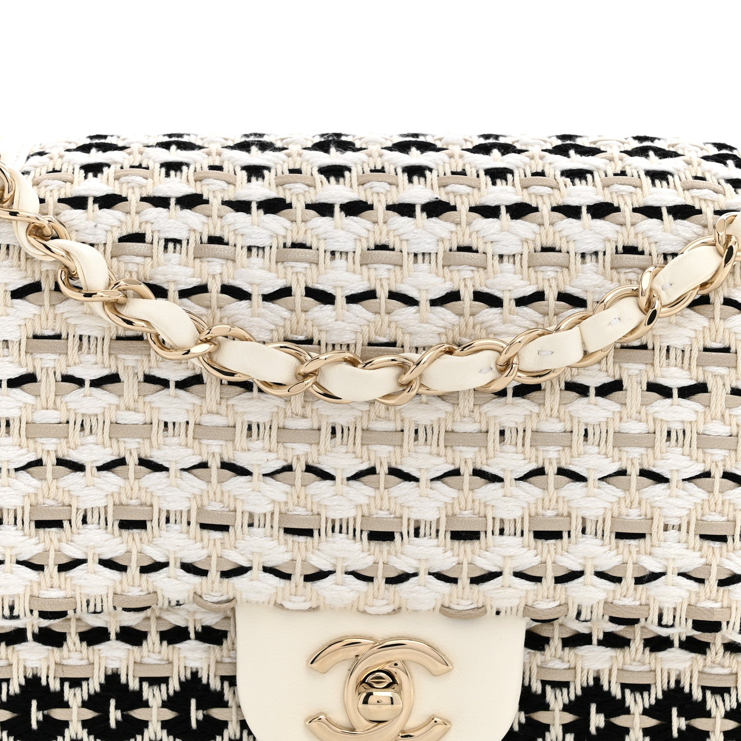 Chanel Cotton Raffia Lambskin Woven Medium Single Flap Beige Beige Black 7 of 10