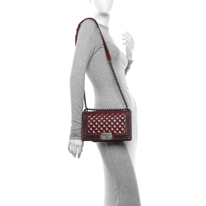 Chanel Glazed Calfskin Quilted Medium Boy Chained Flap Bordeaux 2 of 11