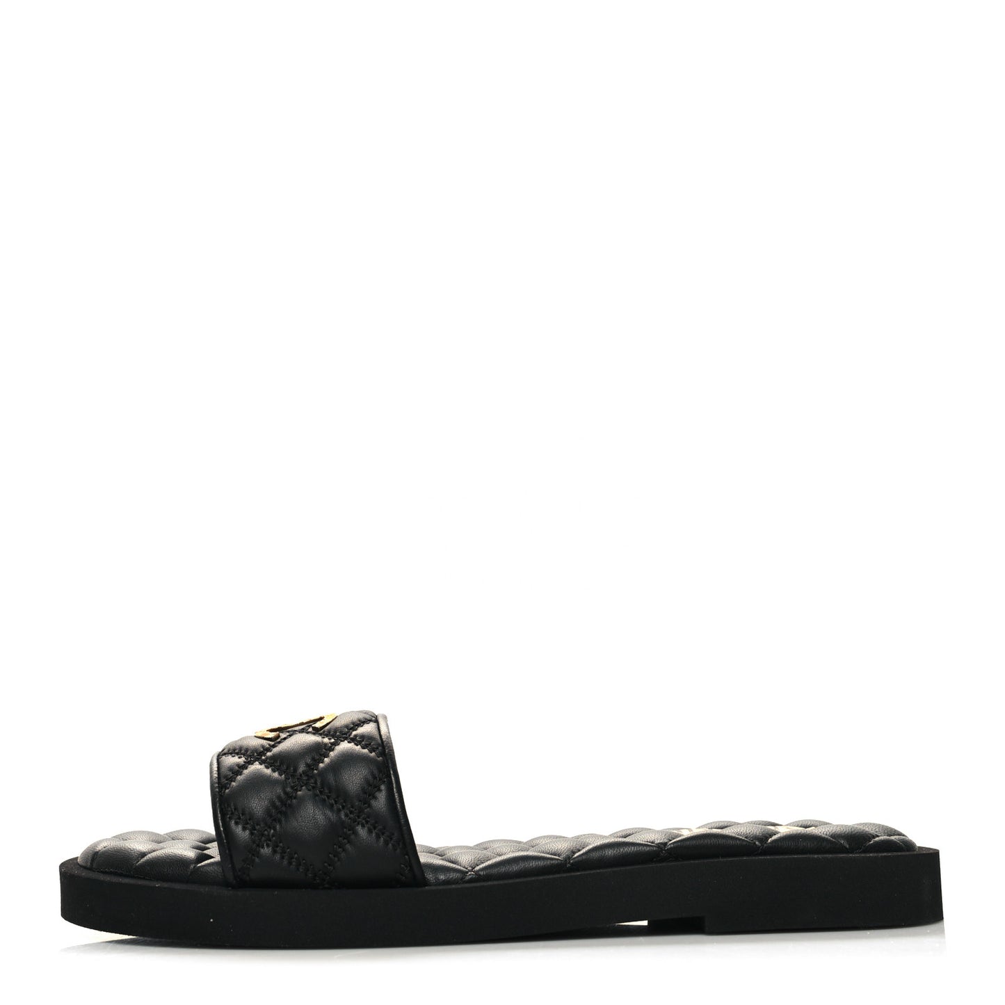 Lambskin Quilted Textured CC Mules Sandals 39 Black