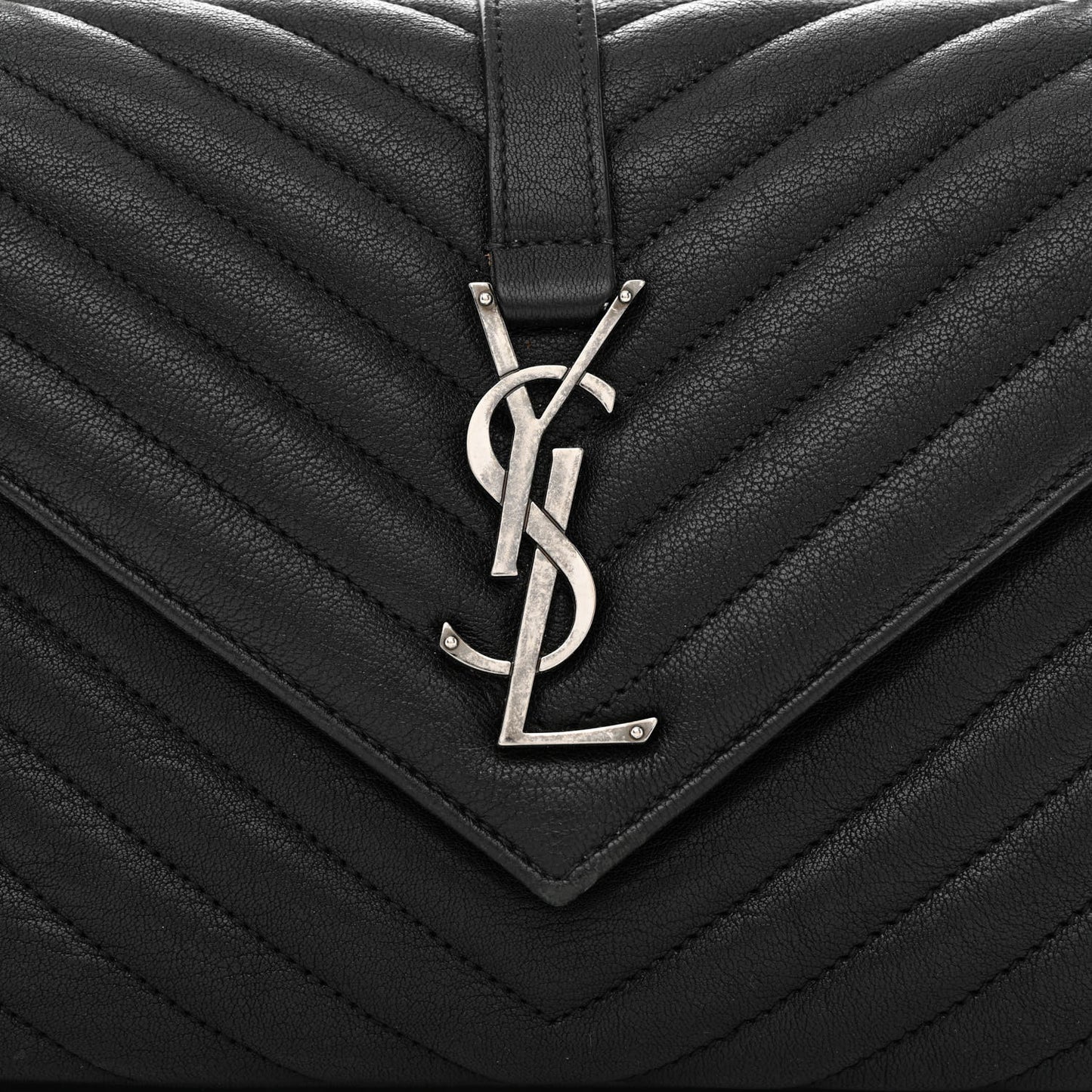 Sheepskin Matelasse Chevron Monogram Medium College Bag Black