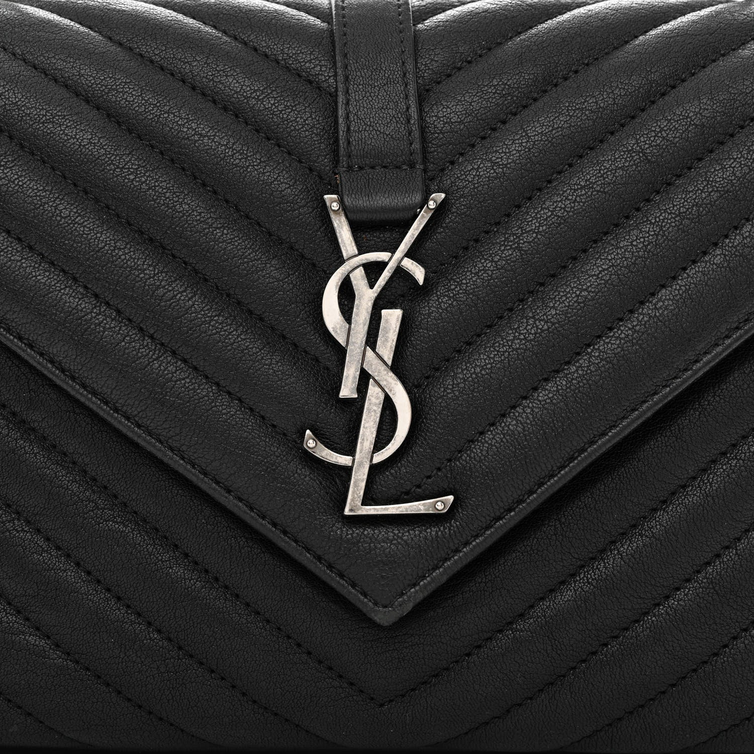 Saint Laurent Sheepskin Matelasse Chevron Monogram Medium College Bag Black 8 of 11