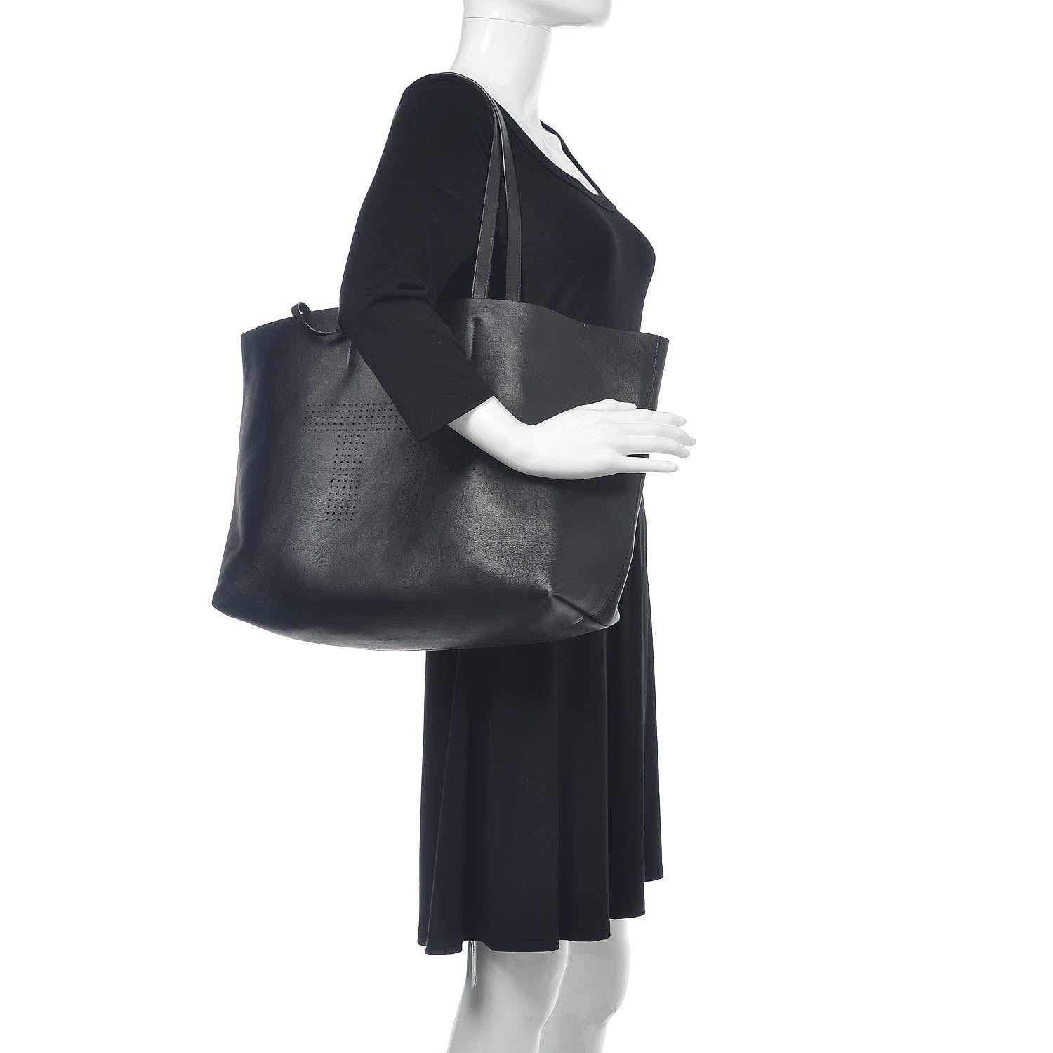 Tom Ford Calfskin Perforated Logo Tote Black 3 of 13