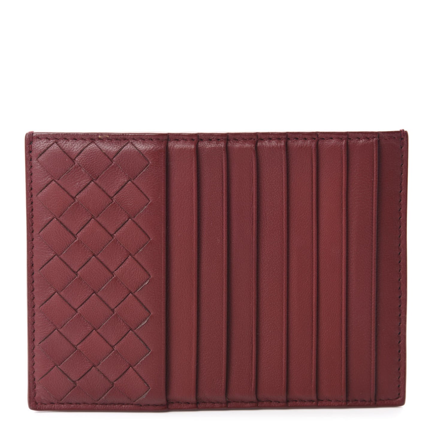 Calfskin Intrecciato Zip Card Holder Bordeaux