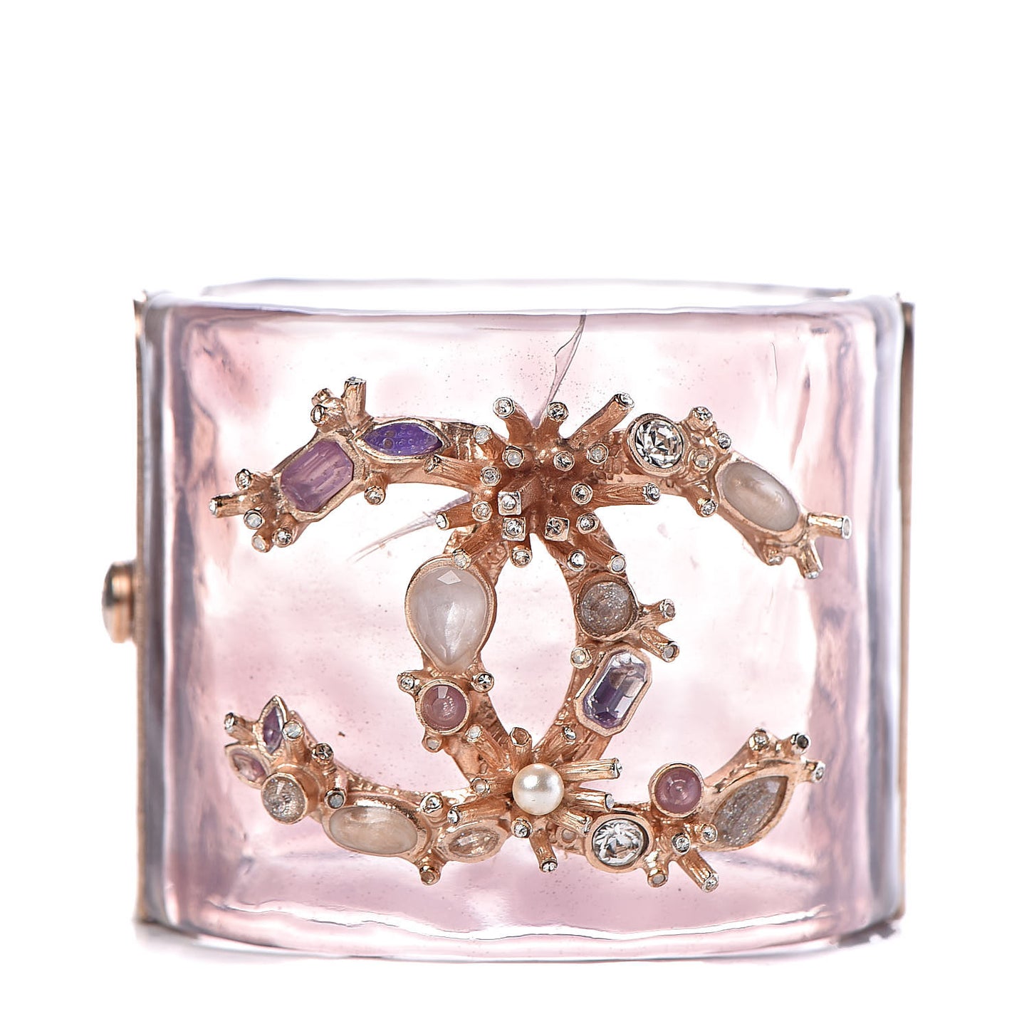 Lucite Crystal Pearl Gripoix CC Cuff Purple