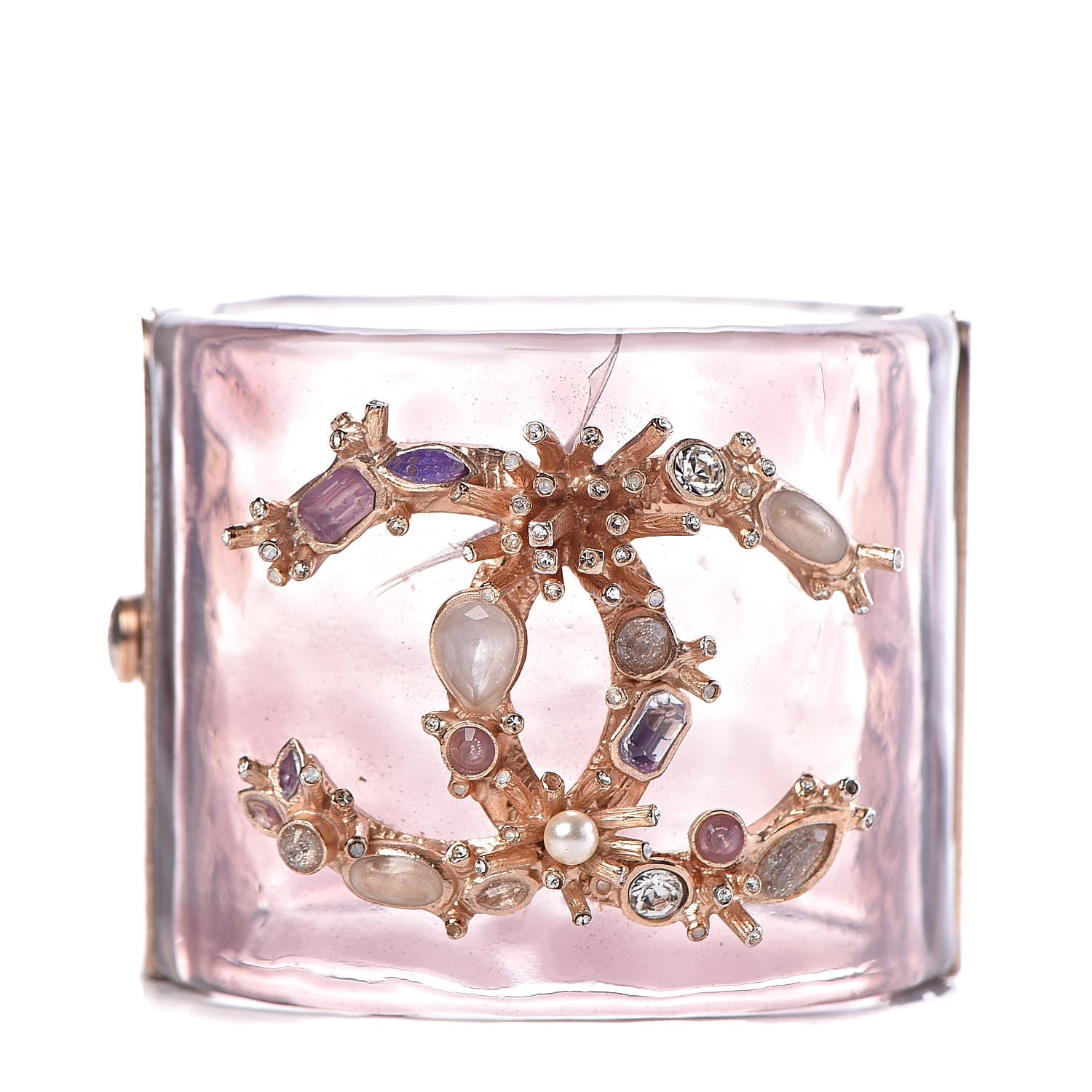 Chanel Lucite Crystal Pearl Gripoix CC Cuff Purple 1 of 10