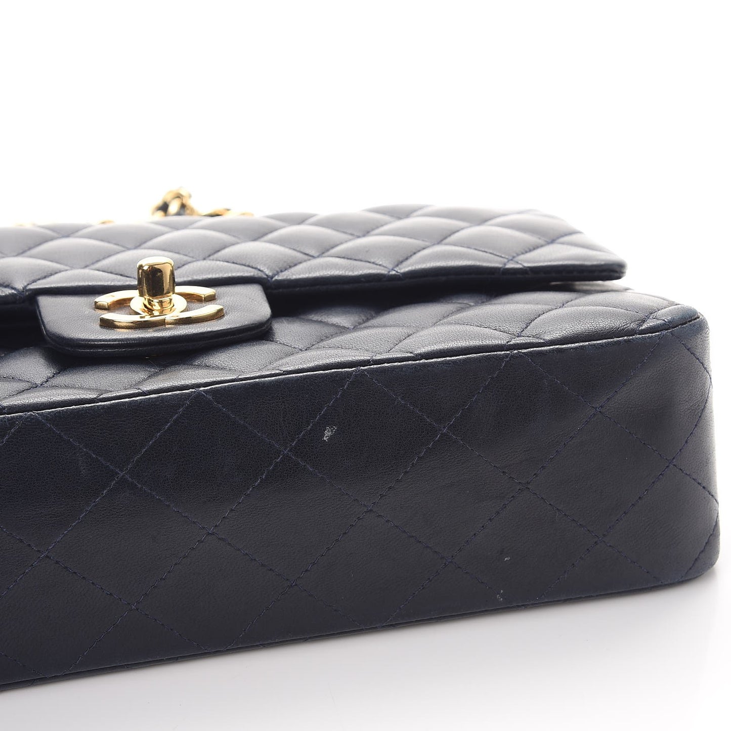 Lambskin Quilted Medium Double Flap Navy