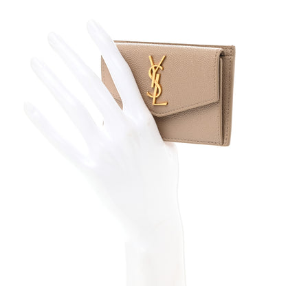 Saint Laurent Grain De Poudre Uptown Monogram Card Case Dark Beige 2 of 9