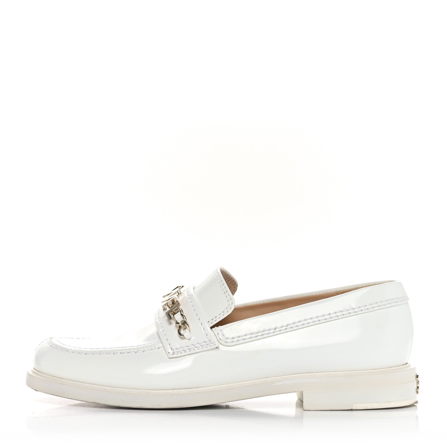 Chanel Shiny Calfskin Logo Loafers 38 White 1 of 8