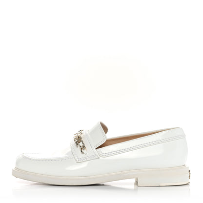 Chanel Shiny Calfskin Logo Loafers 38 White 1 of 8