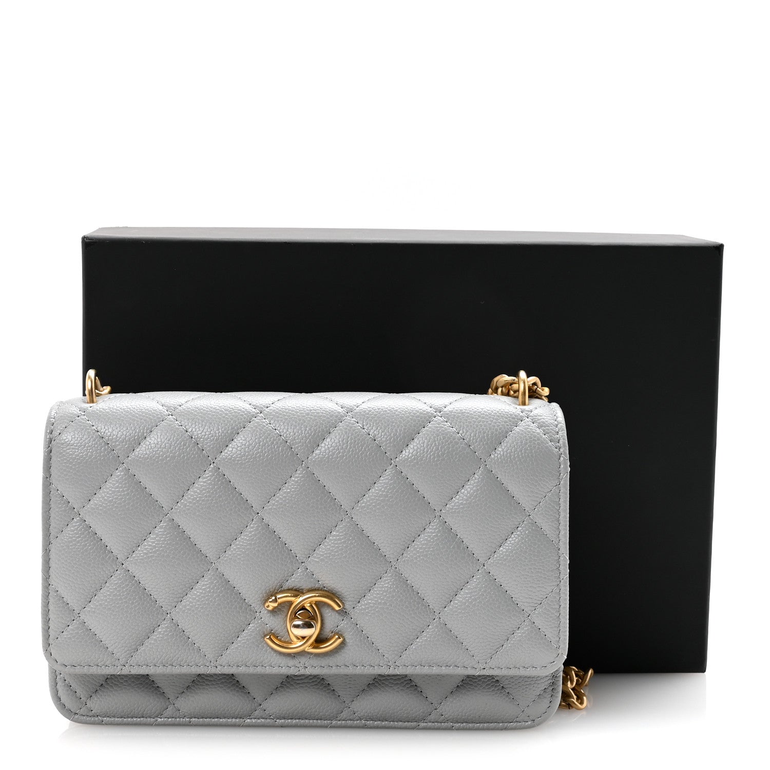 Chanel Caviar Quilted Sweetheart Wallet On Chain WOC Grey 12 of 12