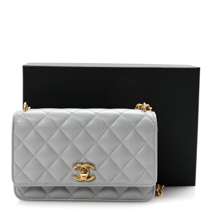 Chanel Caviar Quilted Sweetheart Wallet On Chain WOC Grey 12 of 12