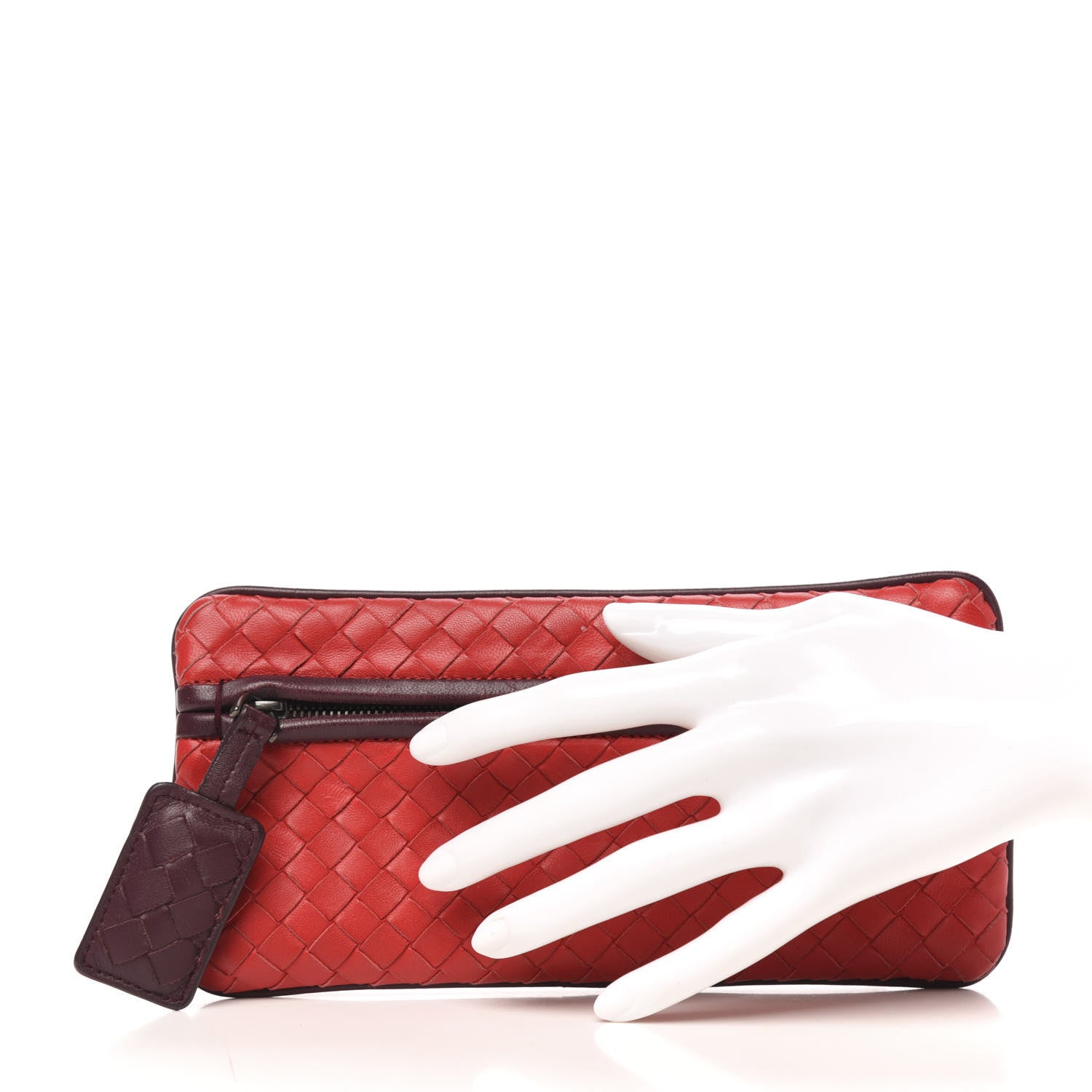 Bottega Veneta Nappa Intrecciato Zip Clutch Fraise Aubergine 2 of 6