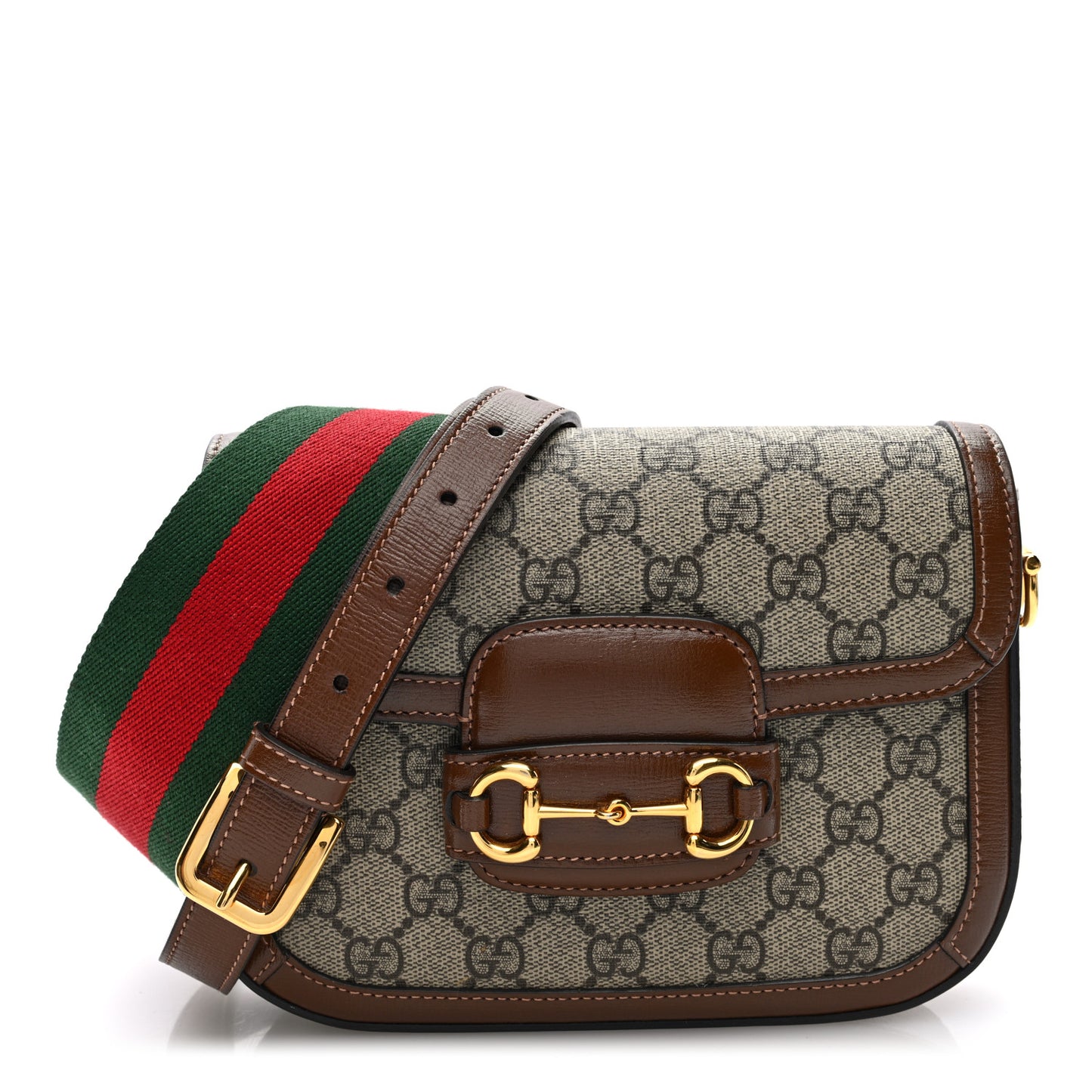 GG Supreme Monogram Web Mini Horsebit 1955 Shoulder Bag Beige Brown Sugar