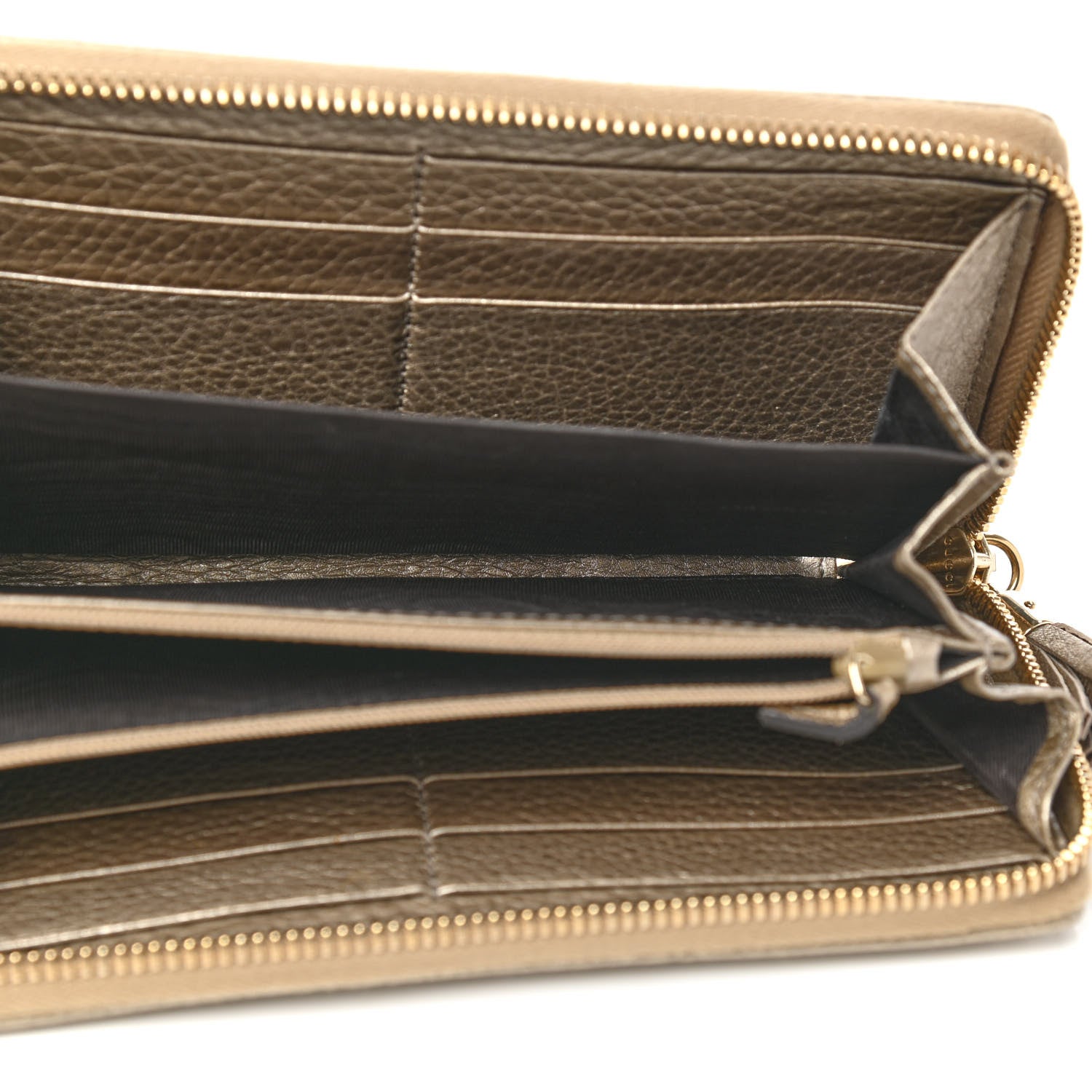 Gucci Metallic Pebbled Calfskin Soho Zip Around Wallet Golden Beige 5 of 7