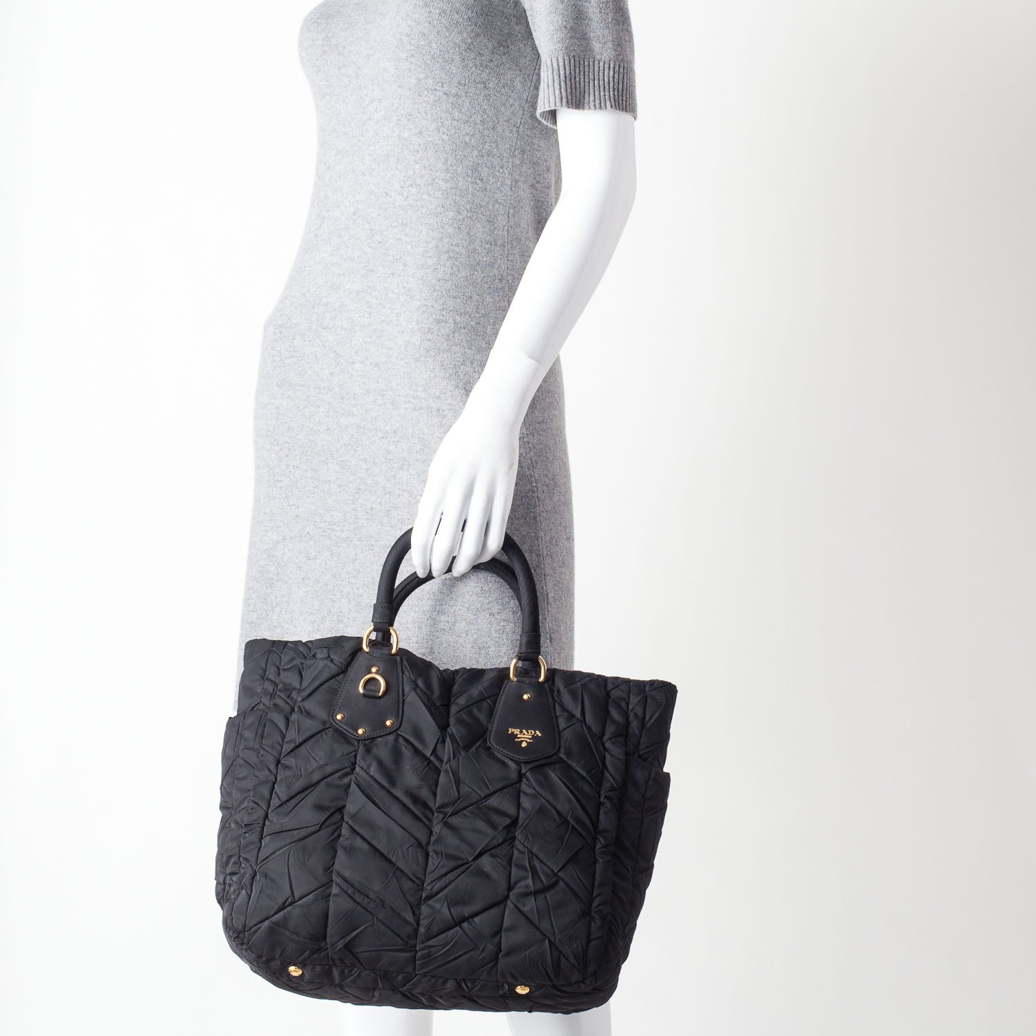 Prada Tessuto Nylon Chevron Quilted Tote Black 2 of 9