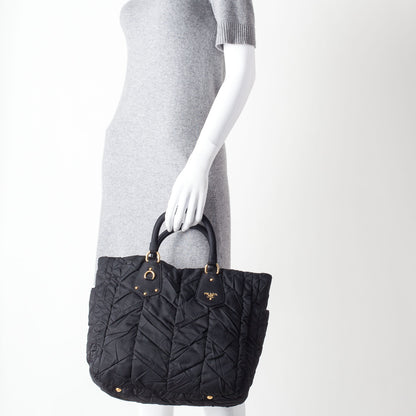 Prada Tessuto Nylon Chevron Quilted Tote Black 2 of 9