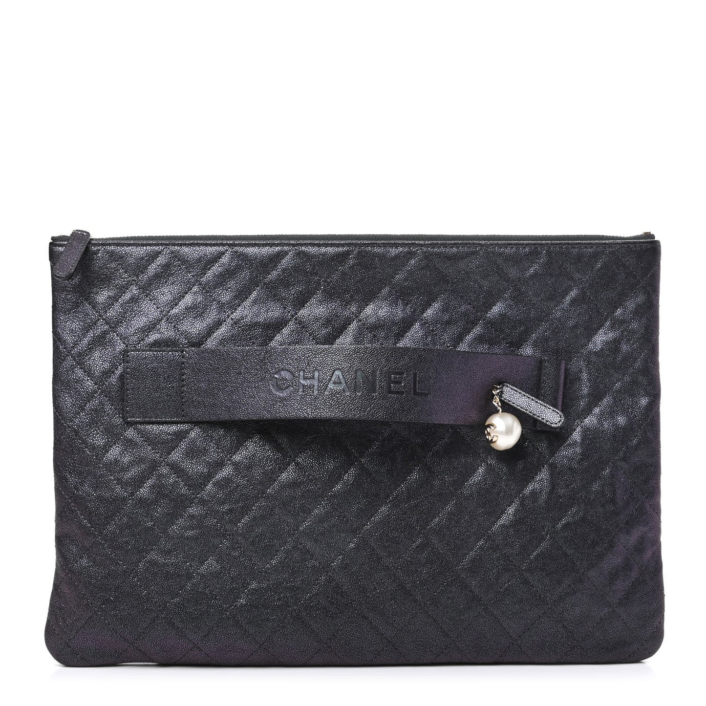 Iridescent Caviar Large Night by the C Pouch Clutch Black