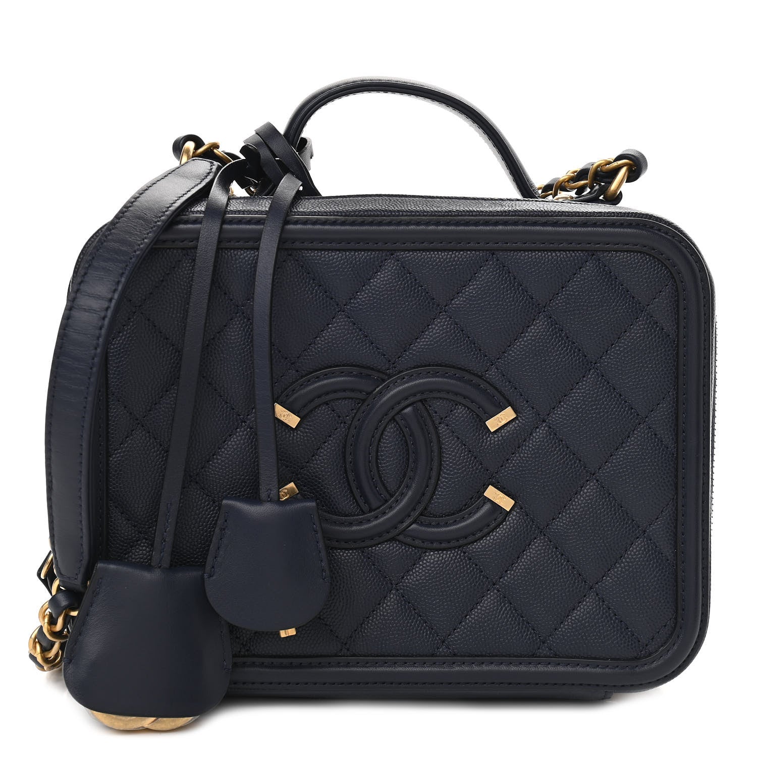Chanel Caviar Quilted Medium CC Filigree Vanity Case Navy 1 of 8