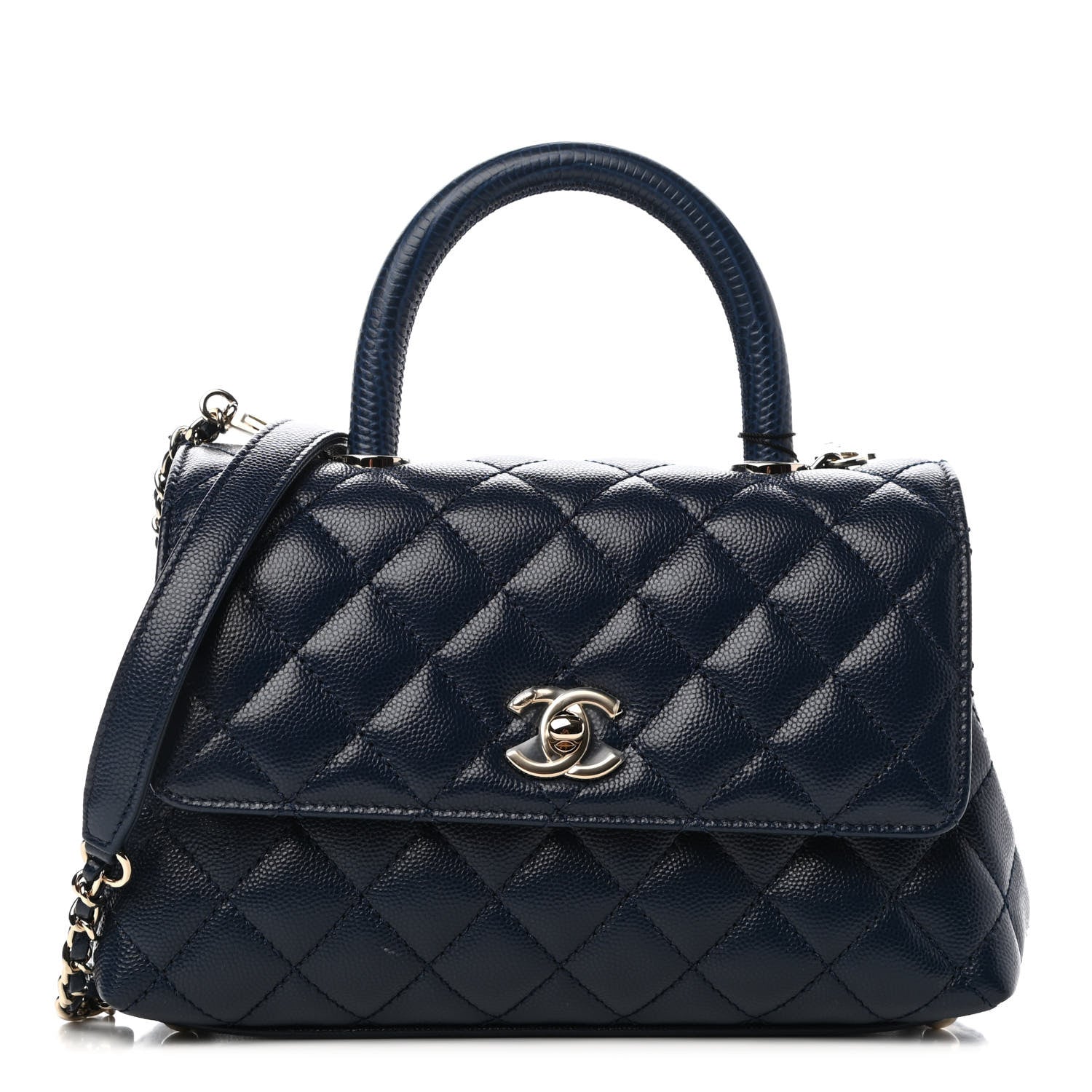Chanel Caviar Quilted Lizard Embossed Mini Coco Handle Flap Navy Blue 1 of 10