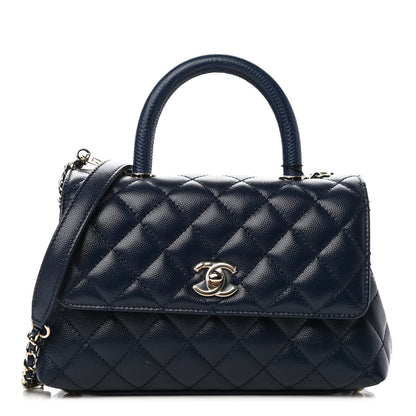 Chanel Caviar Quilted Lizard Embossed Mini Coco Handle Flap Navy Blue 1 of 10
