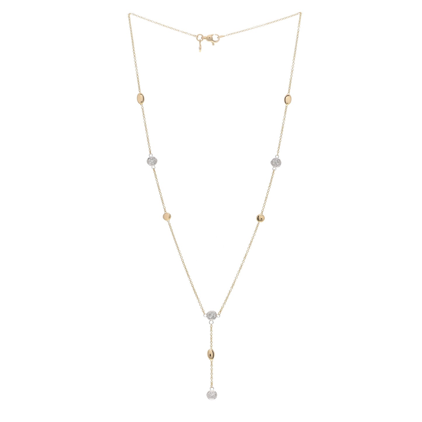18K Yellow White Gold Diamond Station Y Drop Necklace