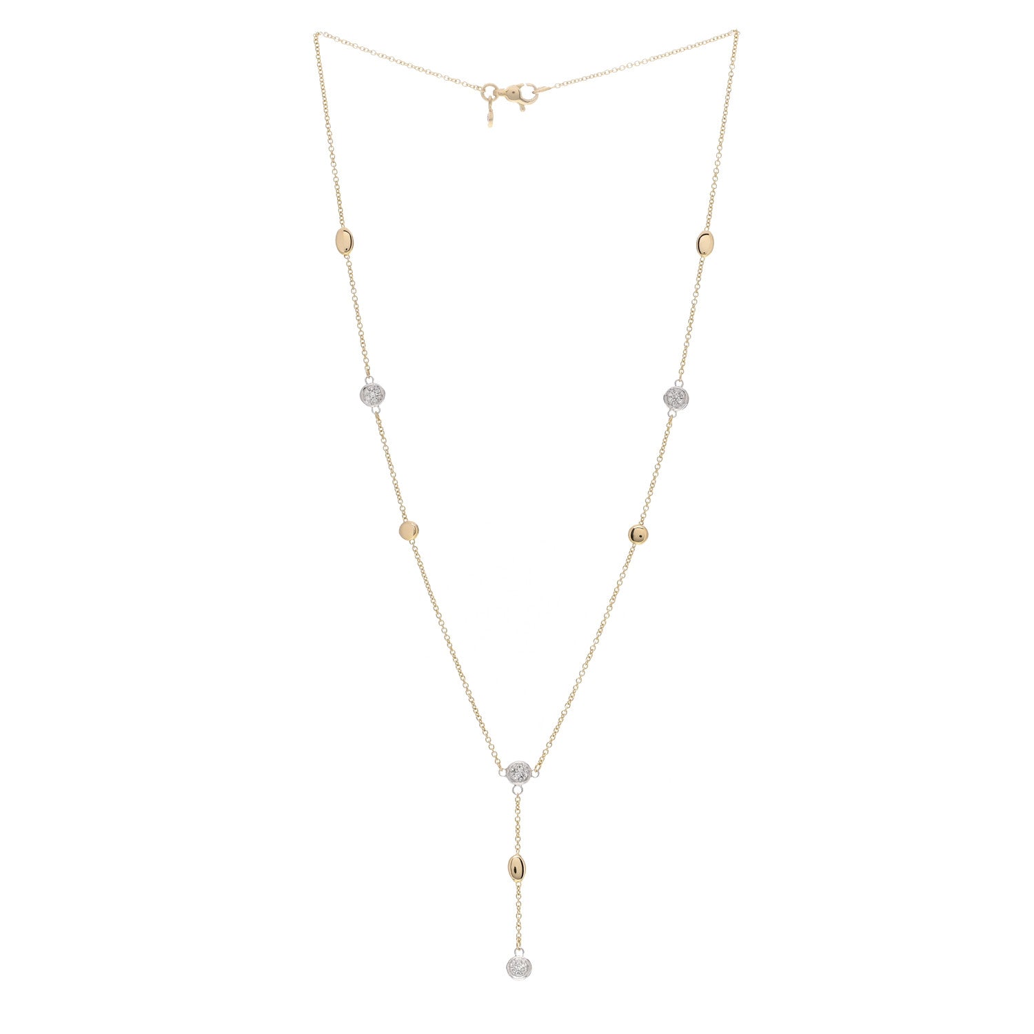 Roberto Coin 18K Yellow White Gold Diamond Station Y Drop Necklace 3 of 4
