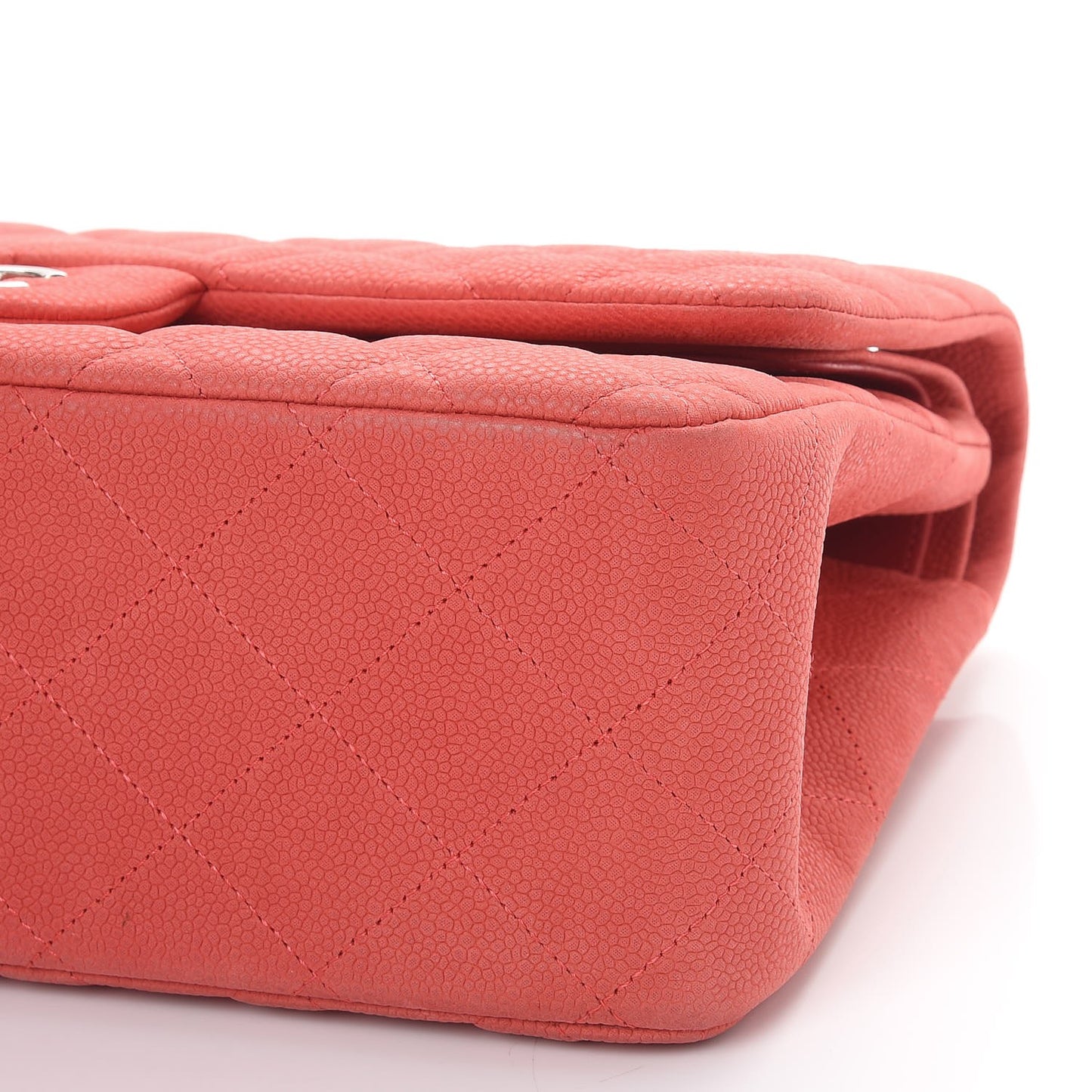 Iridescent Caviar Quilted Jumbo Double Flap Coral