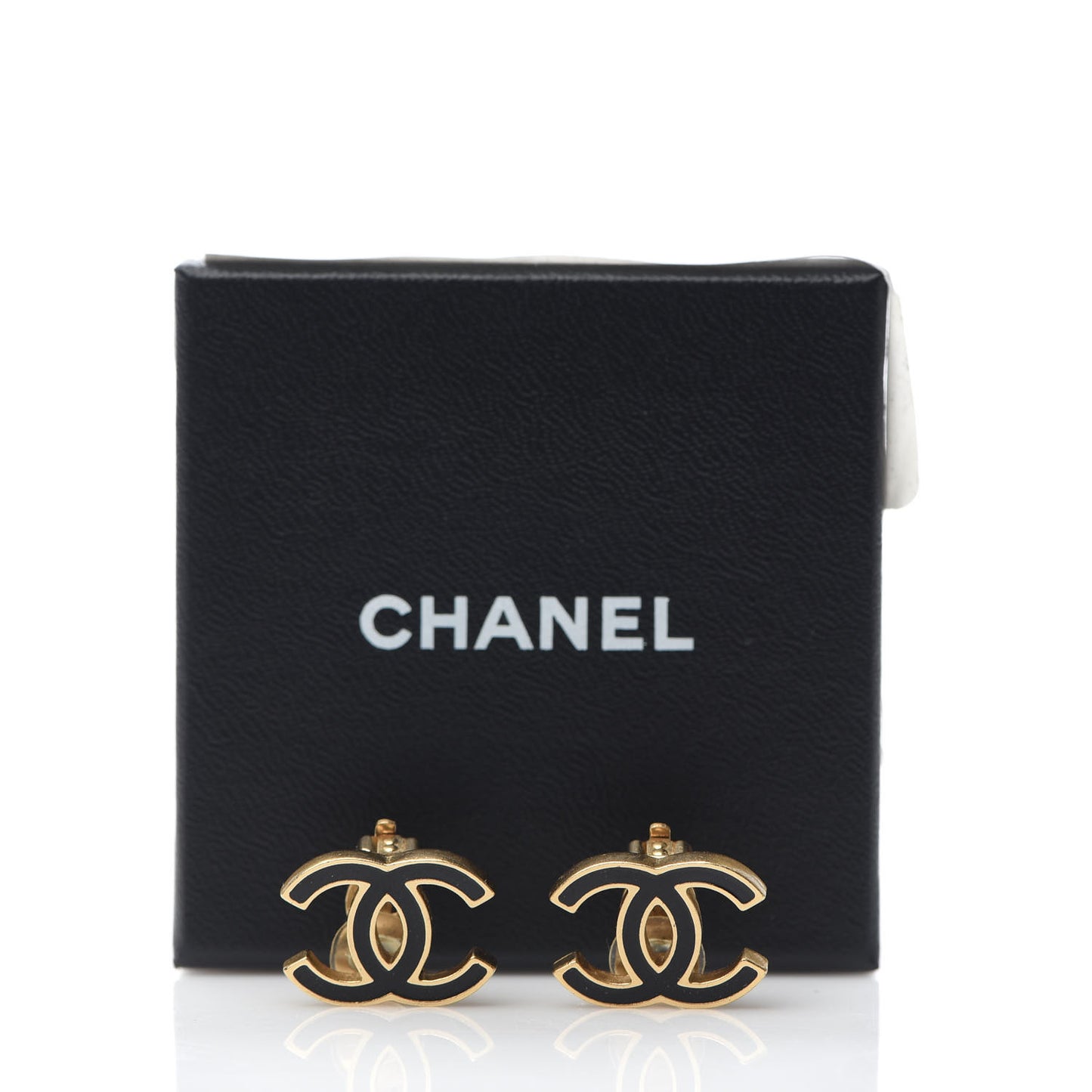 Enamel CC Clip On Earrings Gold Black