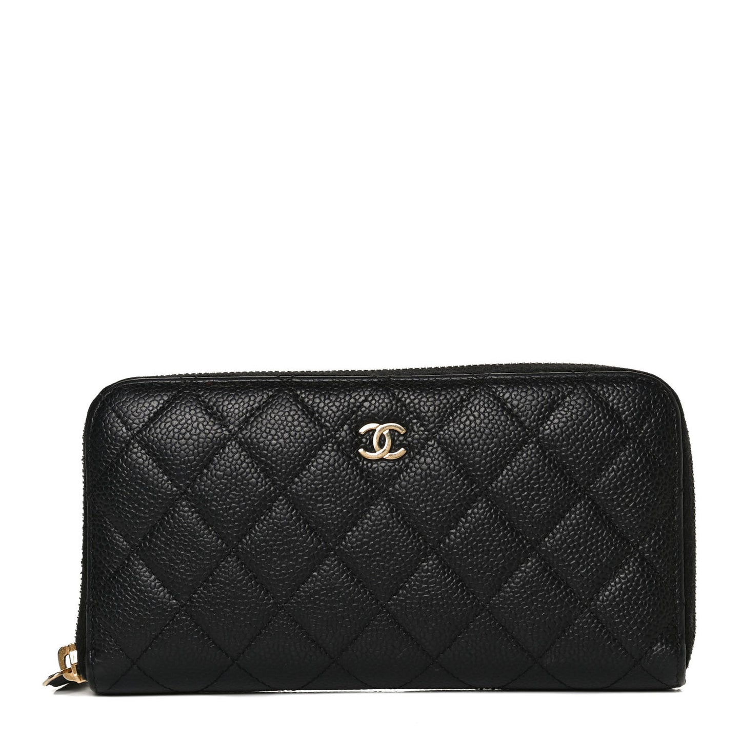 Caviar Quilted Large Gusset Zip Around Wallet Black