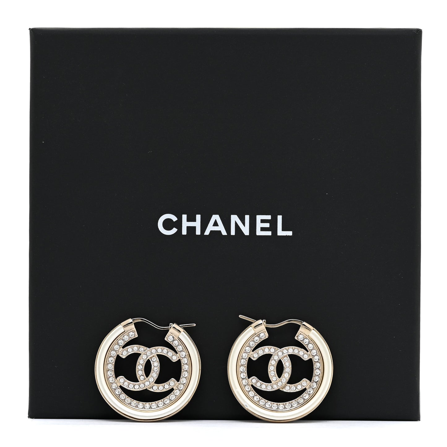 Metal Crystal Strass CC Hoop Earrings Gold