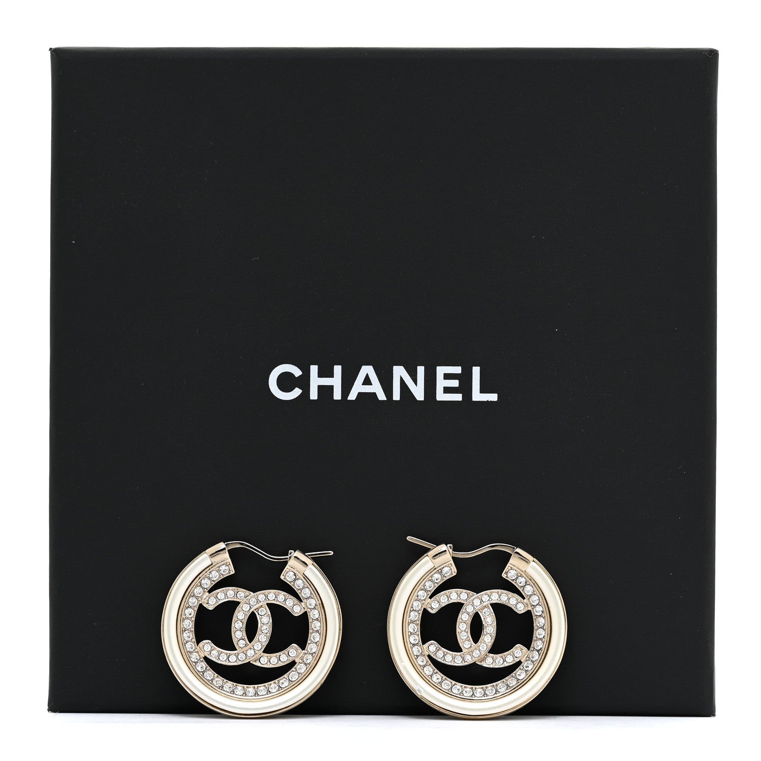 Chanel Metal Crystal Strass CC Hoop Earrings Gold 10 of 10