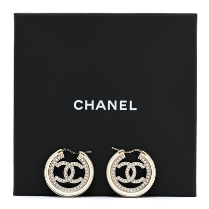 Chanel Metal Crystal Strass CC Hoop Earrings Gold 10 of 10
