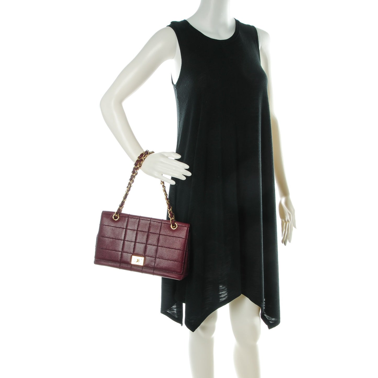 Caviar Square Stitched Medium Flap Burgundy
