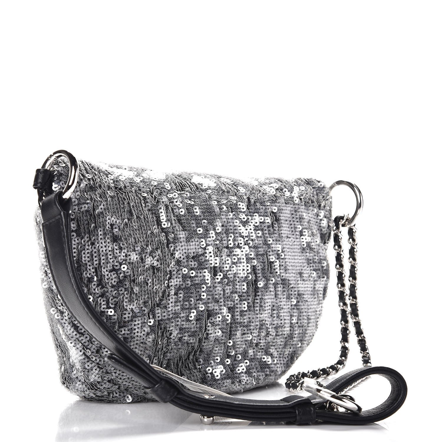 Chanel Sequin Waist Bag Fanny Pack Silver Black 3 of 8