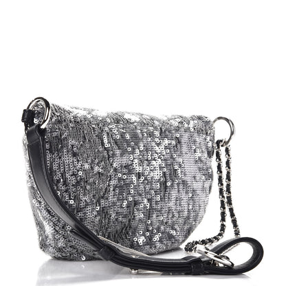 Chanel Sequin Waist Bag Fanny Pack Silver Black 3 of 8