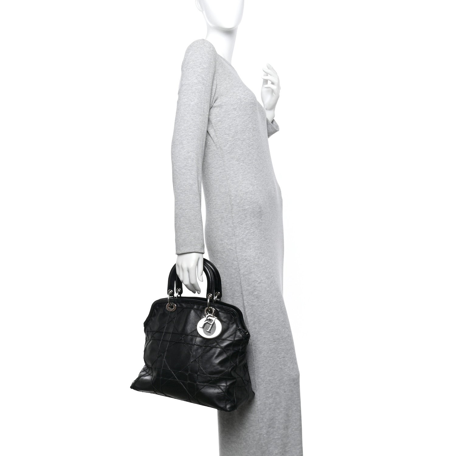 Christian Dior Lambskin Cannage Medium Granville Tote Black 2 of 12