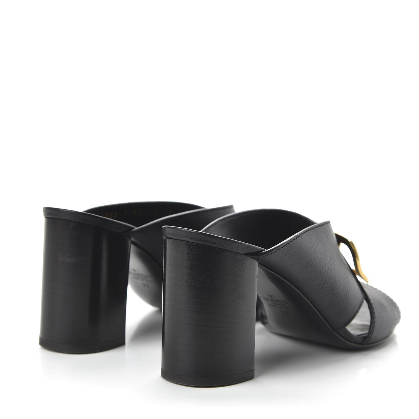 Grainy Cowhide VLogo Mid Heel Slide Sandals 39 Black