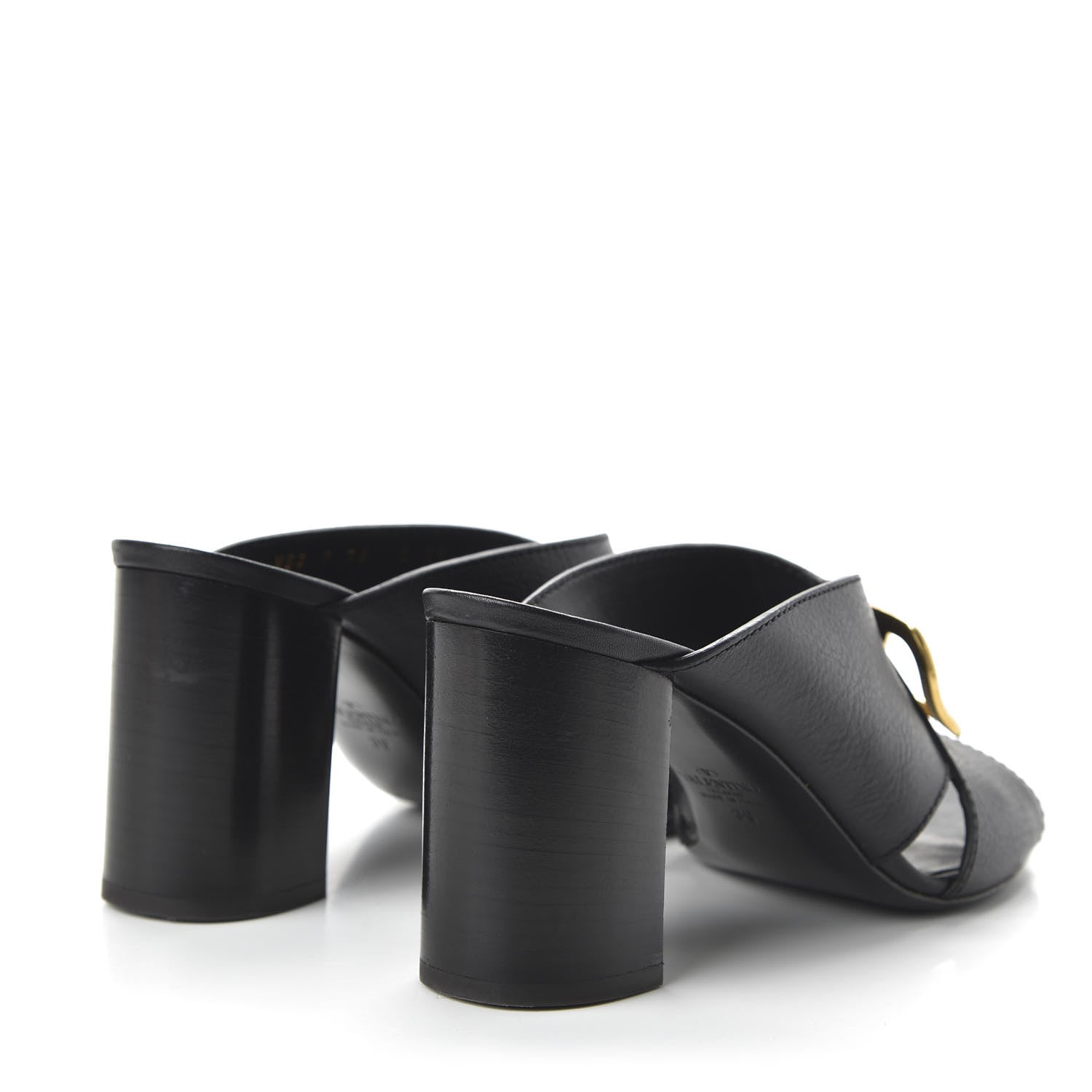 Valentino Garavani Grainy Cowhide VLogo Mid Heel Slide Sandals 39 Black 4 of 8
