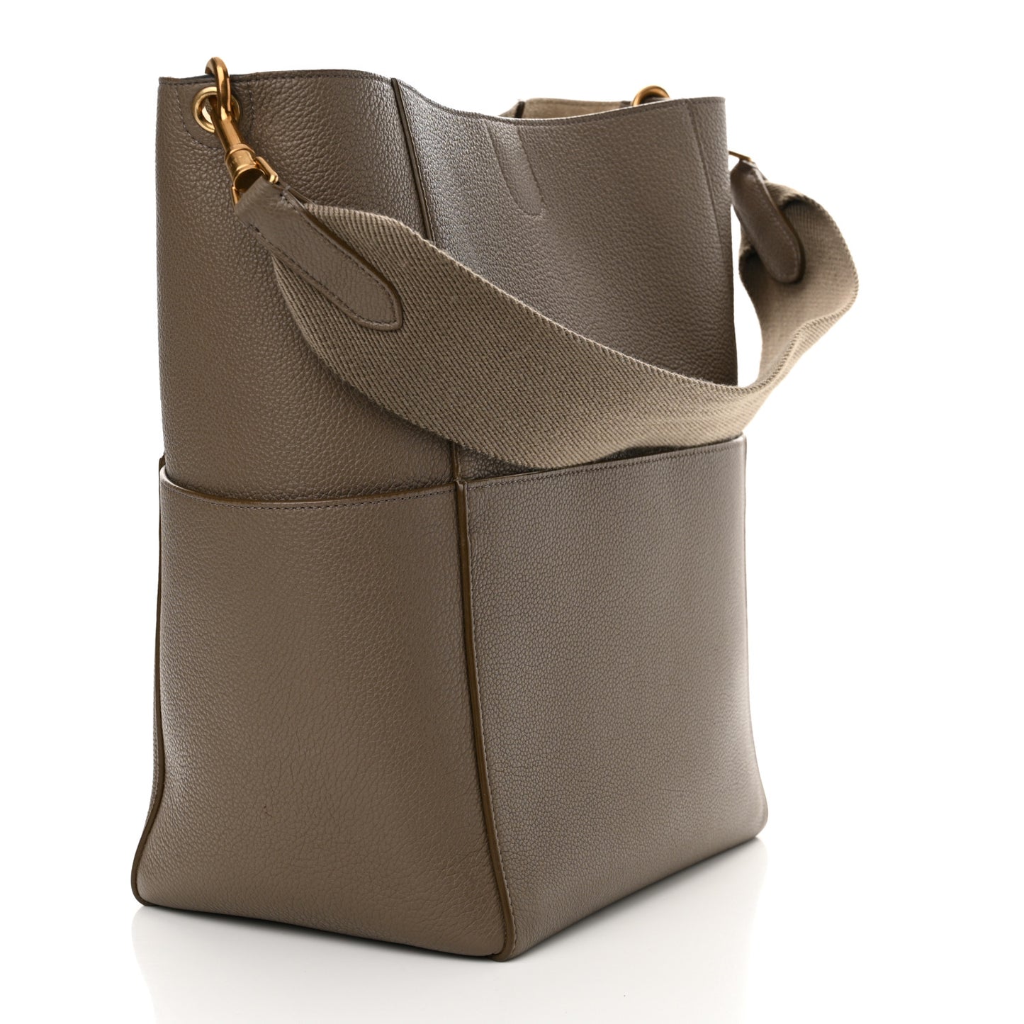 Soft Grained Calfskin Sangle Bucket Bag Taupe