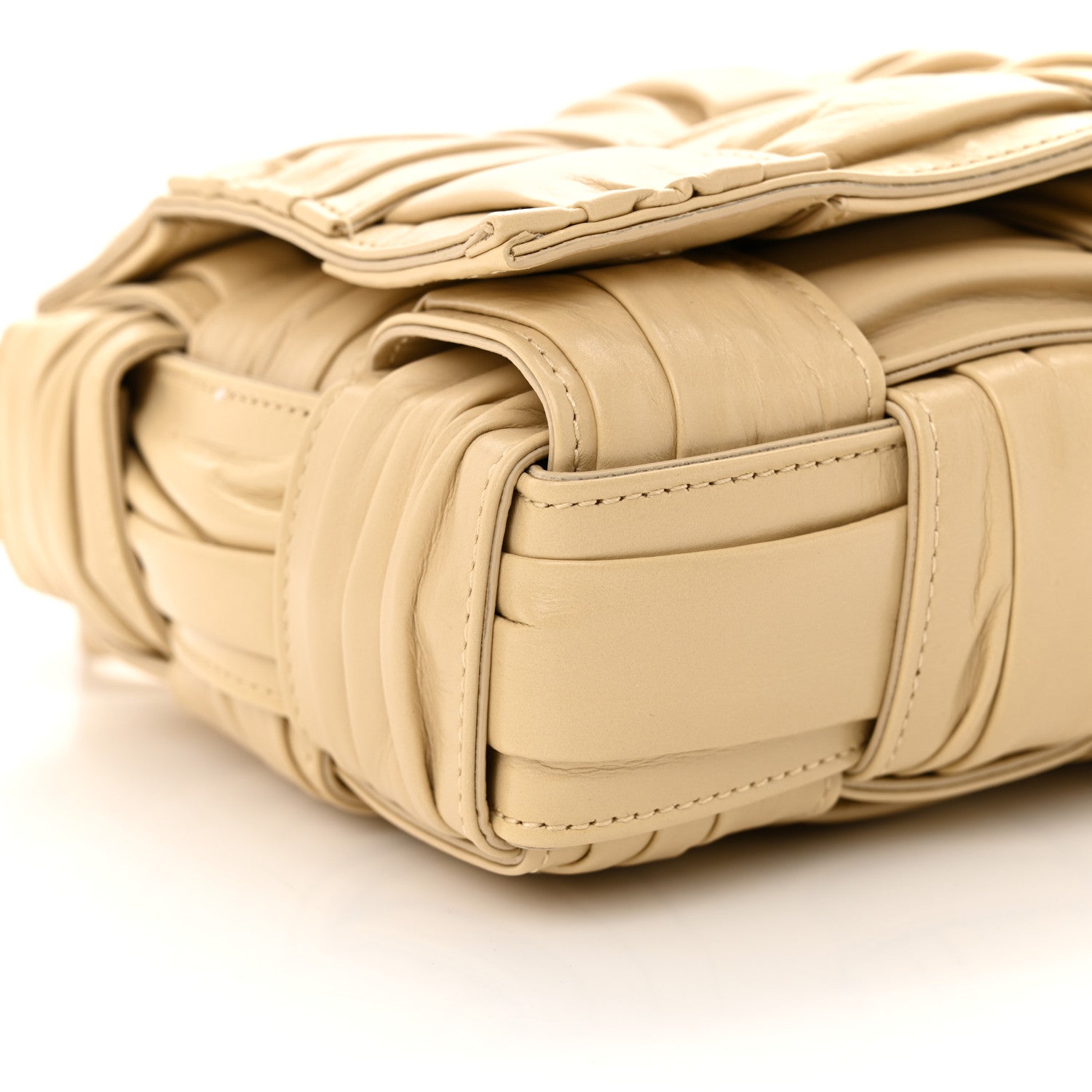 Bottega Veneta Calfskin Intreccio Plisse Cassette Crossbody Bag Porridge 9 of 10