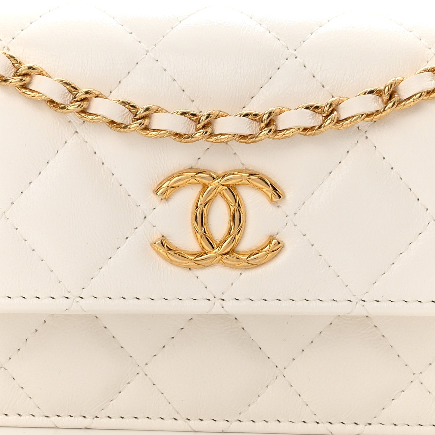 Lambskin Quilted Flap Phone Holder With Chain White