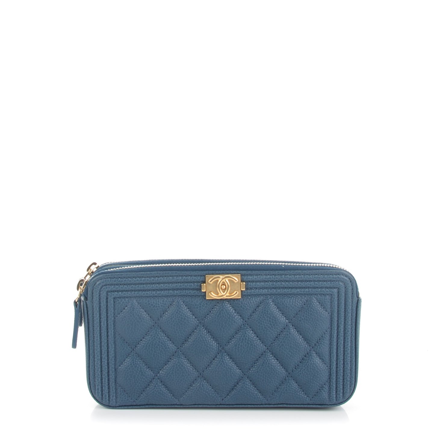Caviar Quilted Small Boy Clutch With Chain Dark Blue