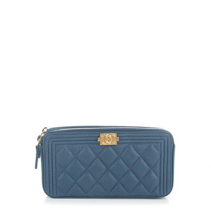 Chanel Caviar Quilted Small Boy Clutch With Chain Dark Blue 1 of 8