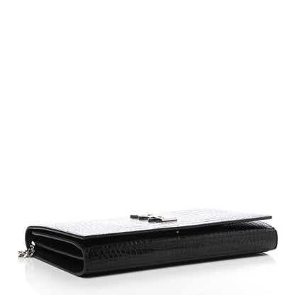 Saint Laurent Calfskin Crocodile Embossed Monogram Chain Wallet Black 3 of 4